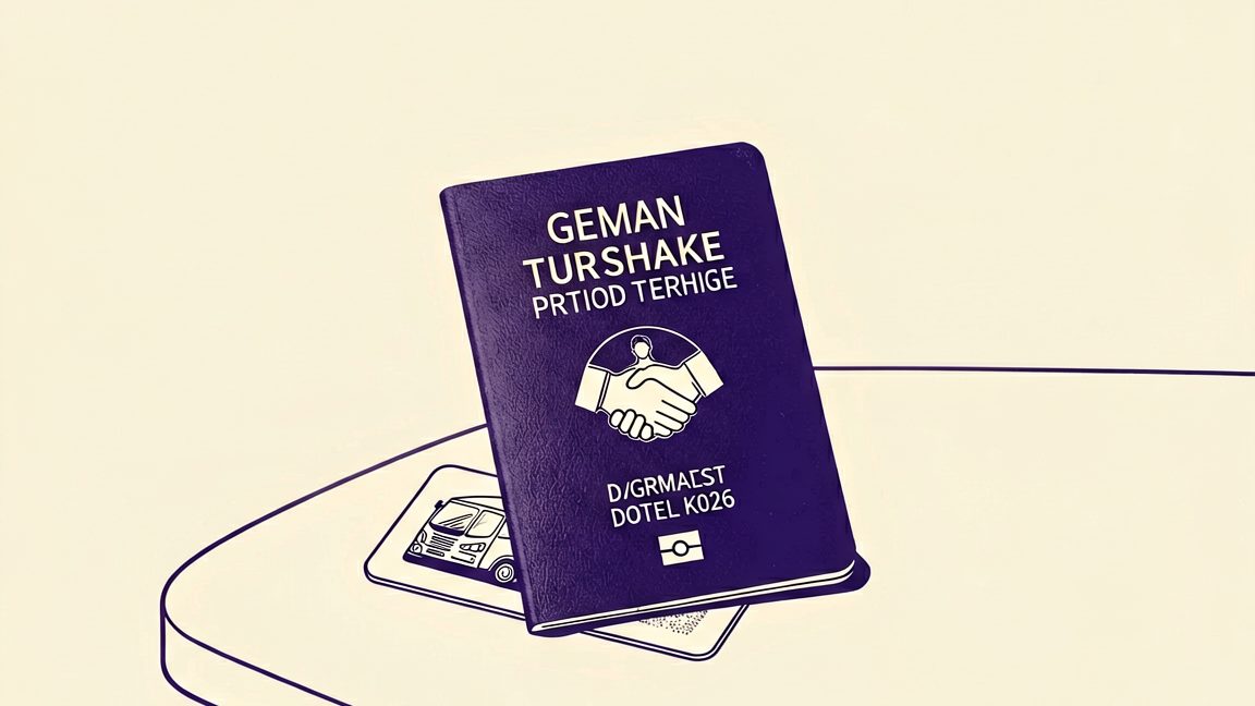 German passport placed on a Danish hotel key card