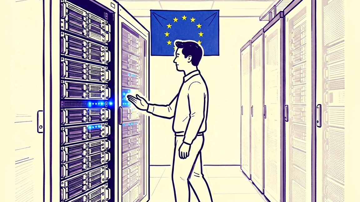AI compute server rack in a European financial data centre
